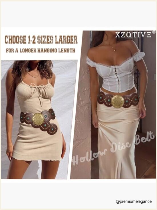Western PU Leather Concho Cowgirl Belt Wide Boho Country Waist Belt main image 4
